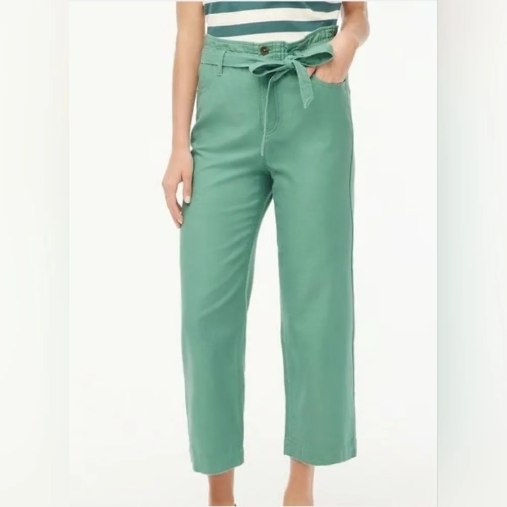 J.Crew Blue Green Cropped Pants With Tie Belt 100% Cotton - Size 12